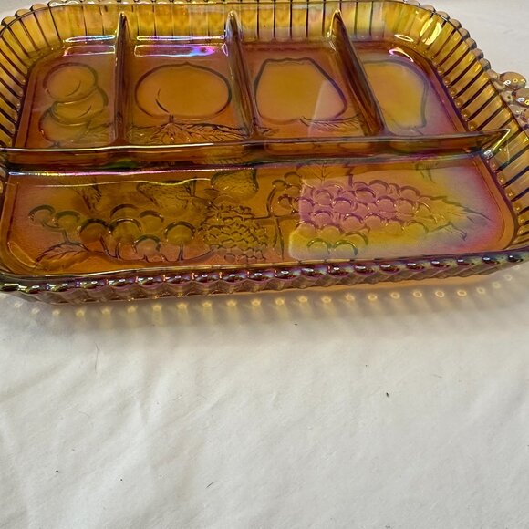 Vintage Indiana Marigold Carnival Glass Divided Iridescent Charcuterie Tray - Picture 7 of 9